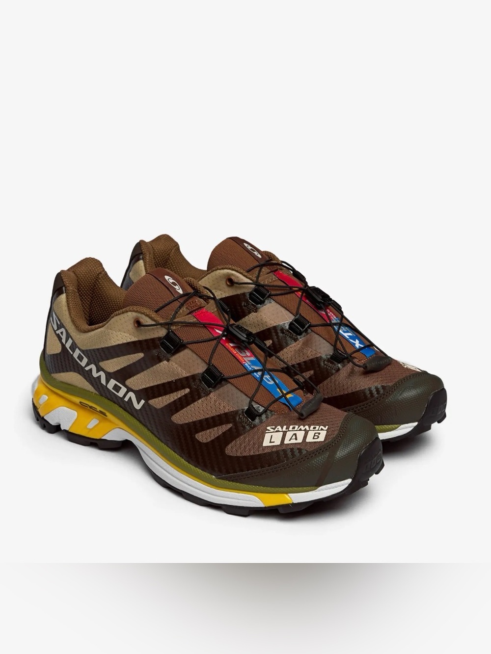 Salomon XT-4 Brown Trail Sneakers with Yellow Accents